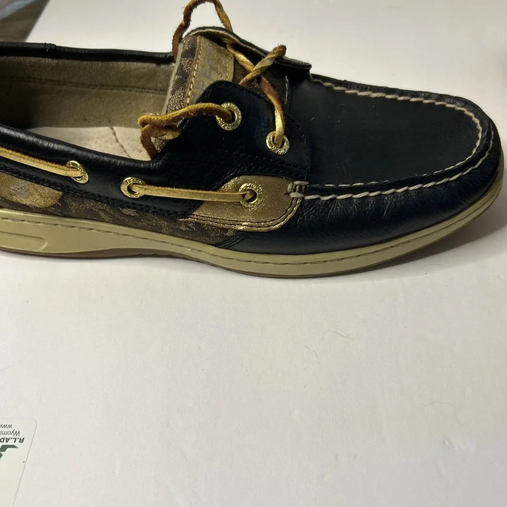 SPERRY TOP-SIDER BOAT SHOES BLACK/GOLD METALLIC SPARKLE WOMEN'S 8 M LEATHER